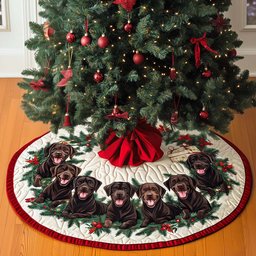 Chocolate Lab Quilted Christmas Tree Skirt