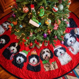 Jolly Bernedoodle Christmas Christmas Quilted Tree Skirt