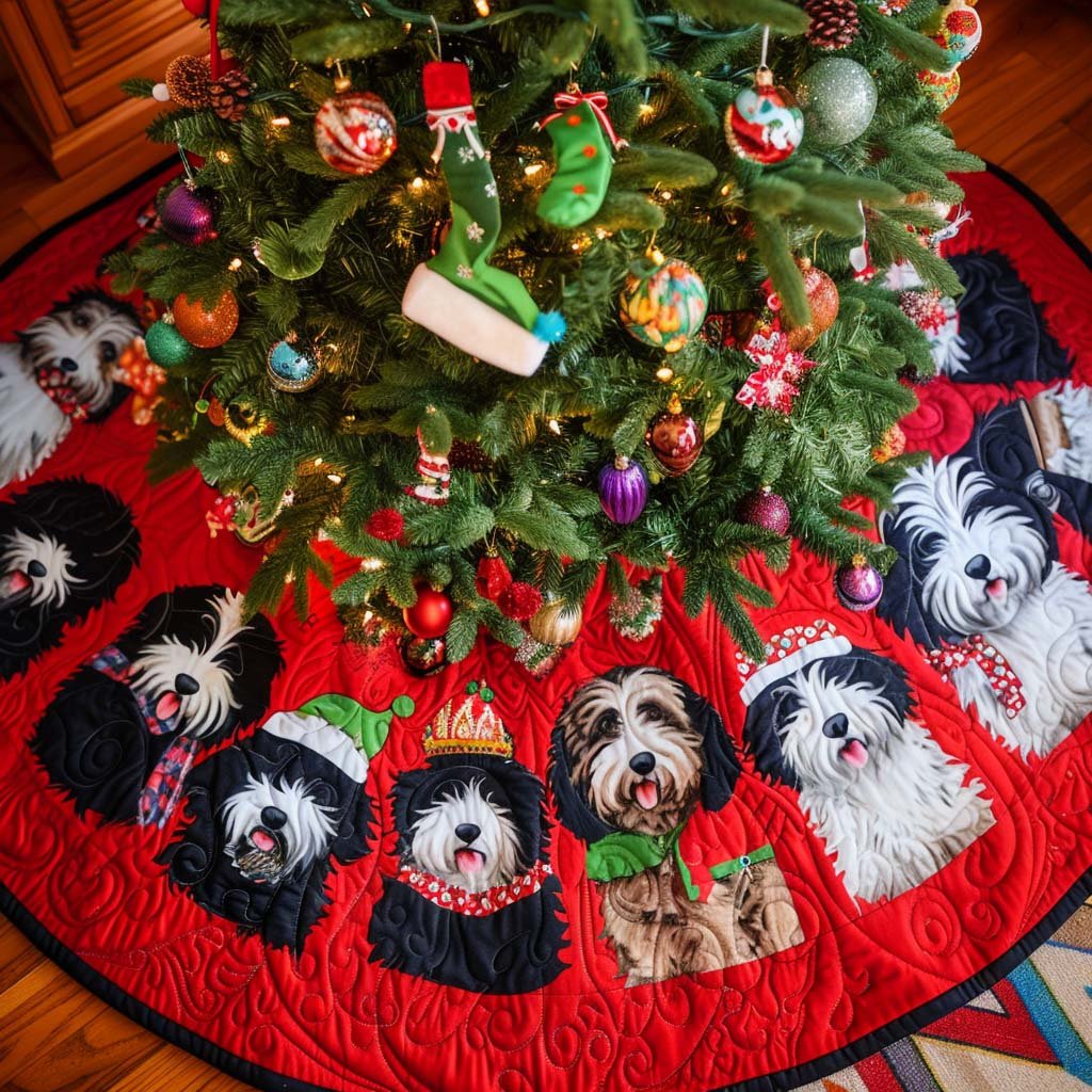 Jolly Bernedoodle Christmas Christmas Quilted Tree Skirt