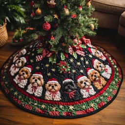 Shih Tzu Xmas Joy Christmas Quilted Tree Skirt