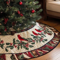 Woodland Cardinals Quilted Tree Skirt
