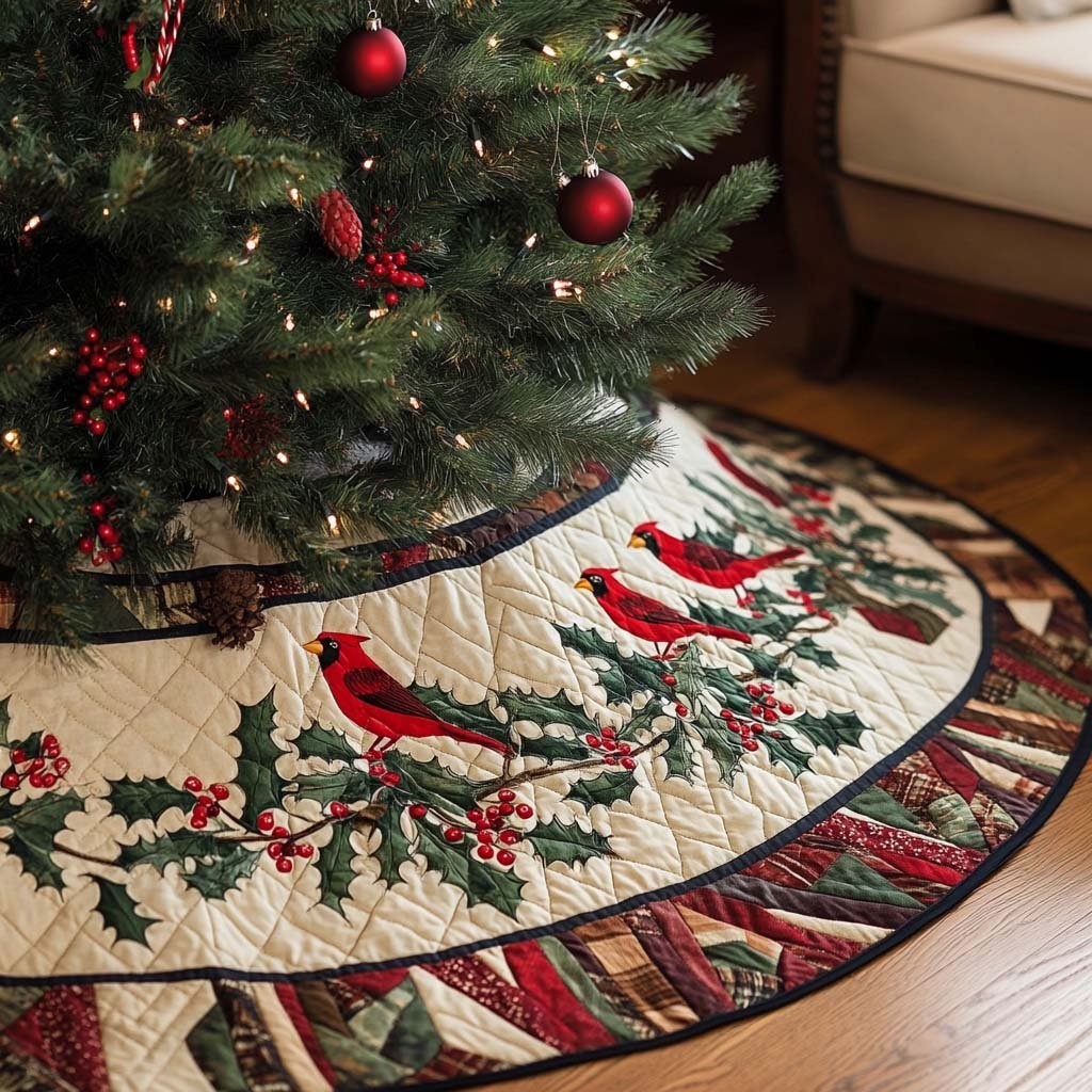 Woodland Cardinals Quilted Tree Skirt