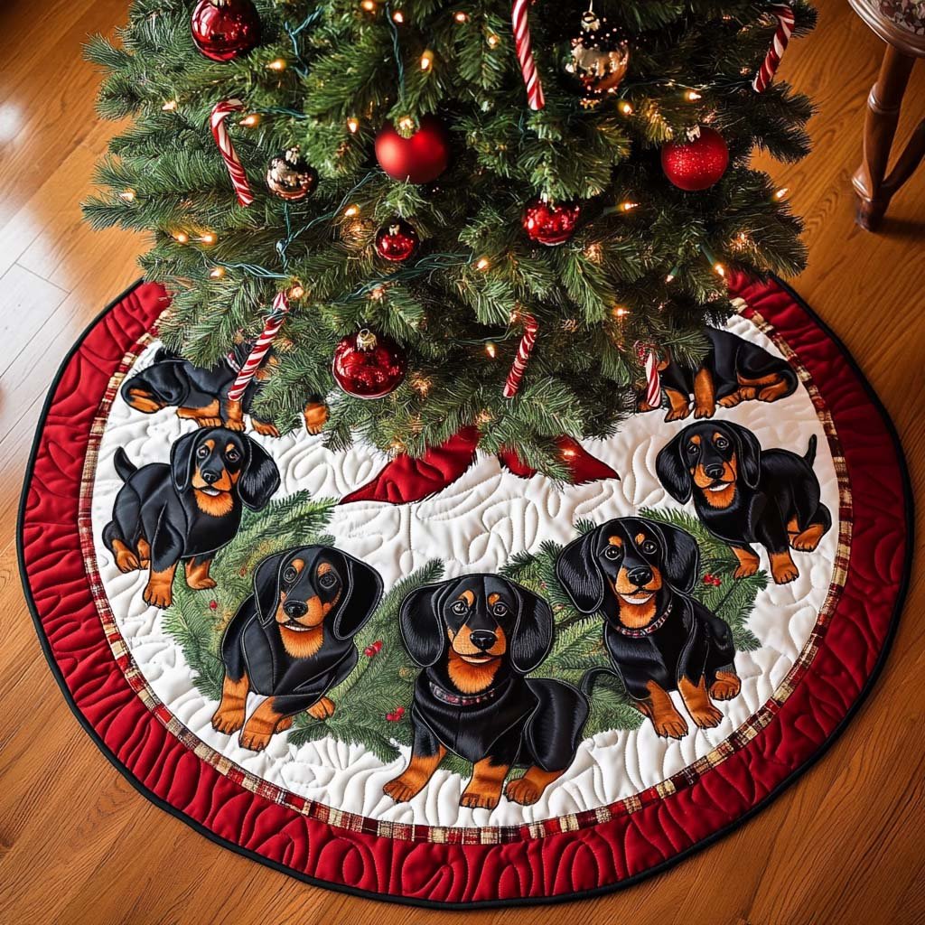 Hotdog Harmony Christmas Quilted Tree Skirt