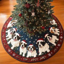 Saint Bernard Holiday Joy Christmas Quilted Tree Skirt