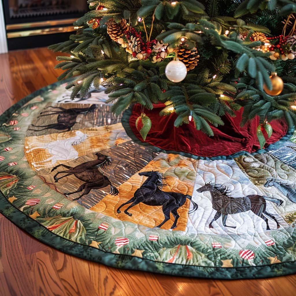 Holly Horse Christmas Quilted Tree Skirt