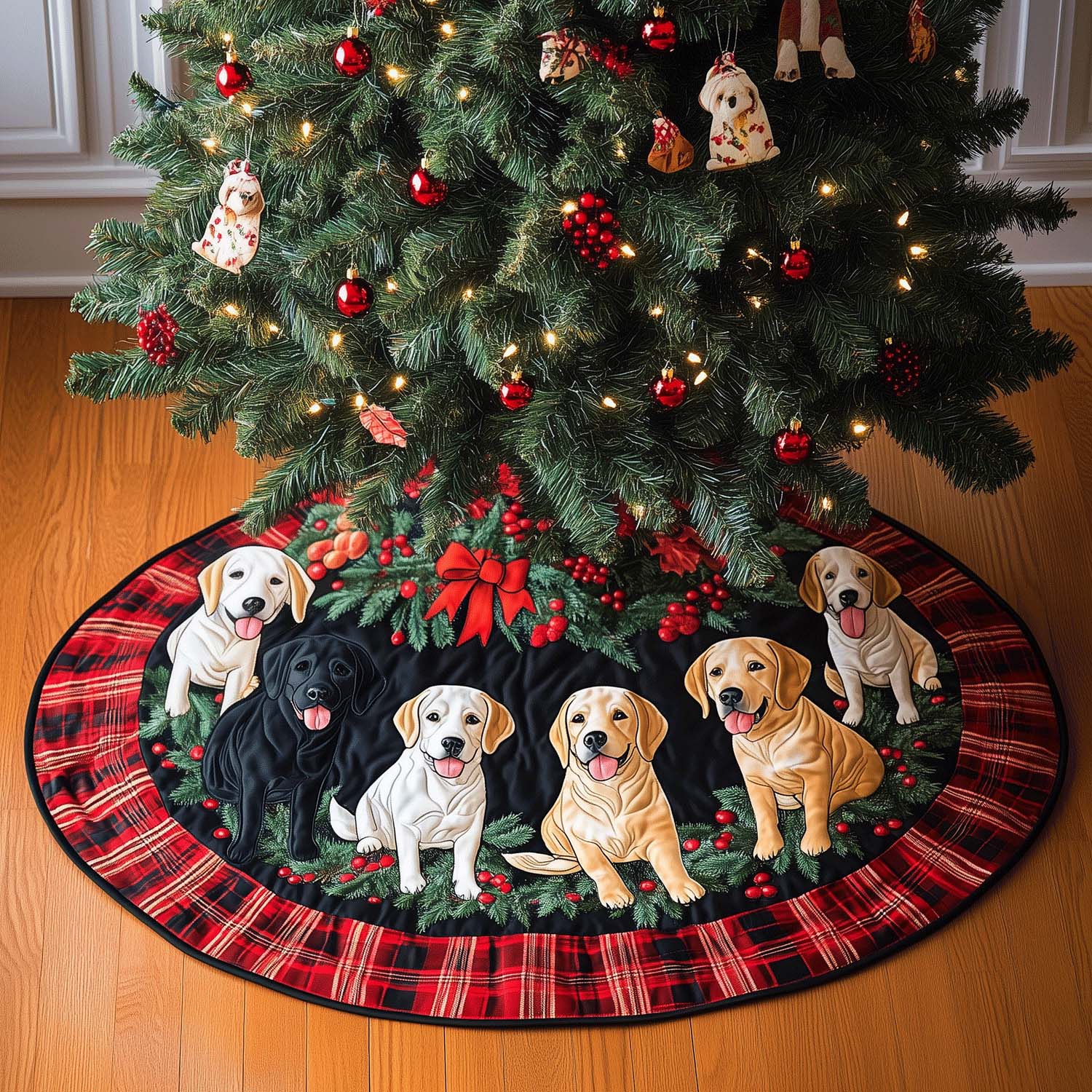Labrador Christmas Fun Quilted Christmas Tree Skirt
