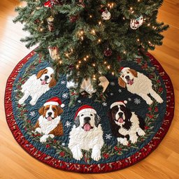 Saint Bernard Noel Night Christmas Quilted Tree Skirt