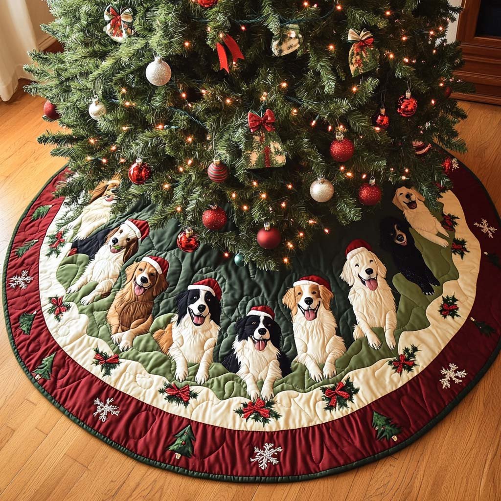Border Collie Dreams Christmas Quilted Tree Skirt