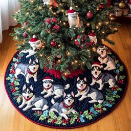 Husky Charm Christmas Quilted Tree Skirt