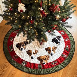 Lively Jack Russell Christmas Quilted Tree Skirt