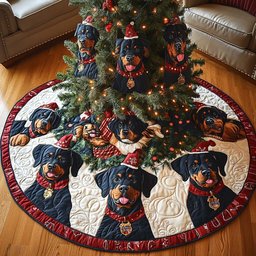 Rottweiler Winter Wonderland Christmas Quilted Tree Skirt