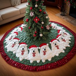 Christmas With Samoyed Christmas Quilted Tree Skirt