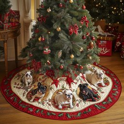 Bulldog Delight Quilted Christmas Tree Skirt