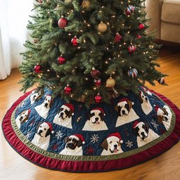 Saint Bernard Xmas Joy Christmas Quilted Tree Skirt