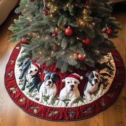 Pitbull Xmas Joy Christmas Quilted Tree Skirt