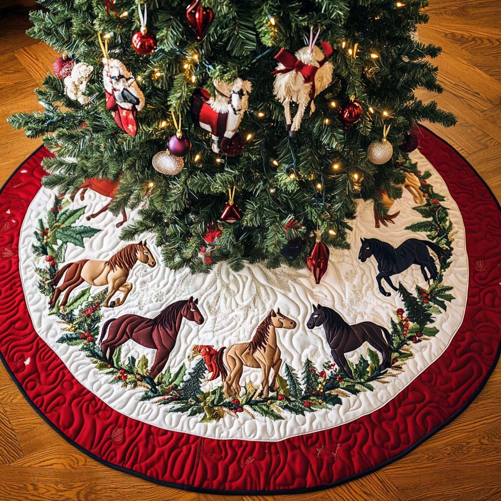 Hoofbeats Harmony Christmas Quilted Tree Skirt