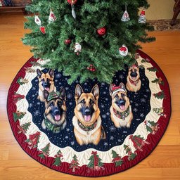 German Shepherd Holiday Spirit Christmas Quilted Tree Skirt