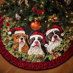 Loyal Pitbull Smiles Quilted Christmas Tree Skirt