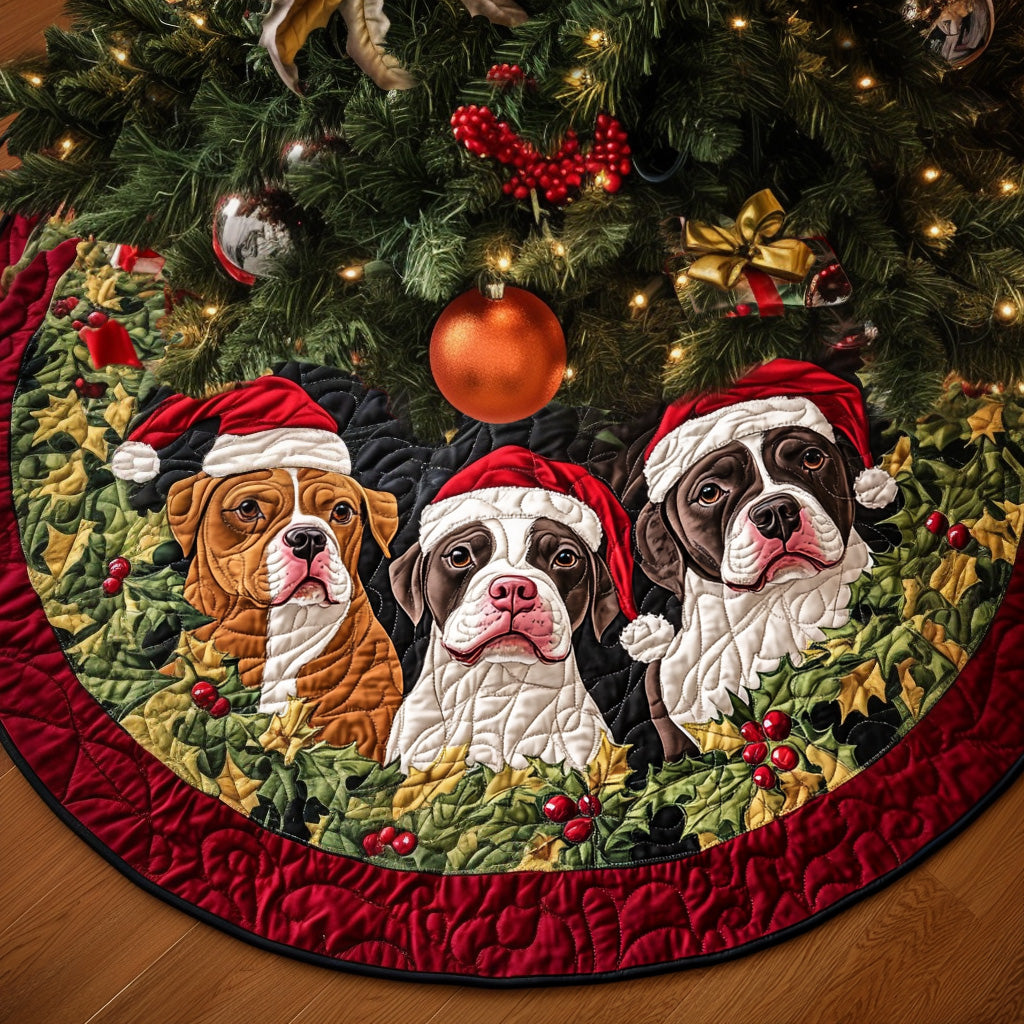 Loyal Pitbull Smiles Quilted Christmas Tree Skirt