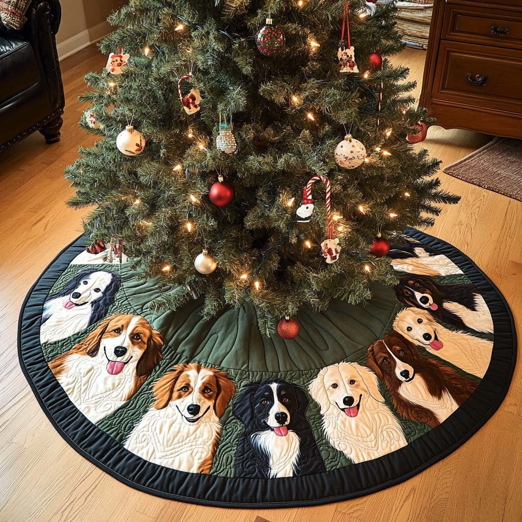 Border Collie Wonderland Christmas Quilted Tree Skirt