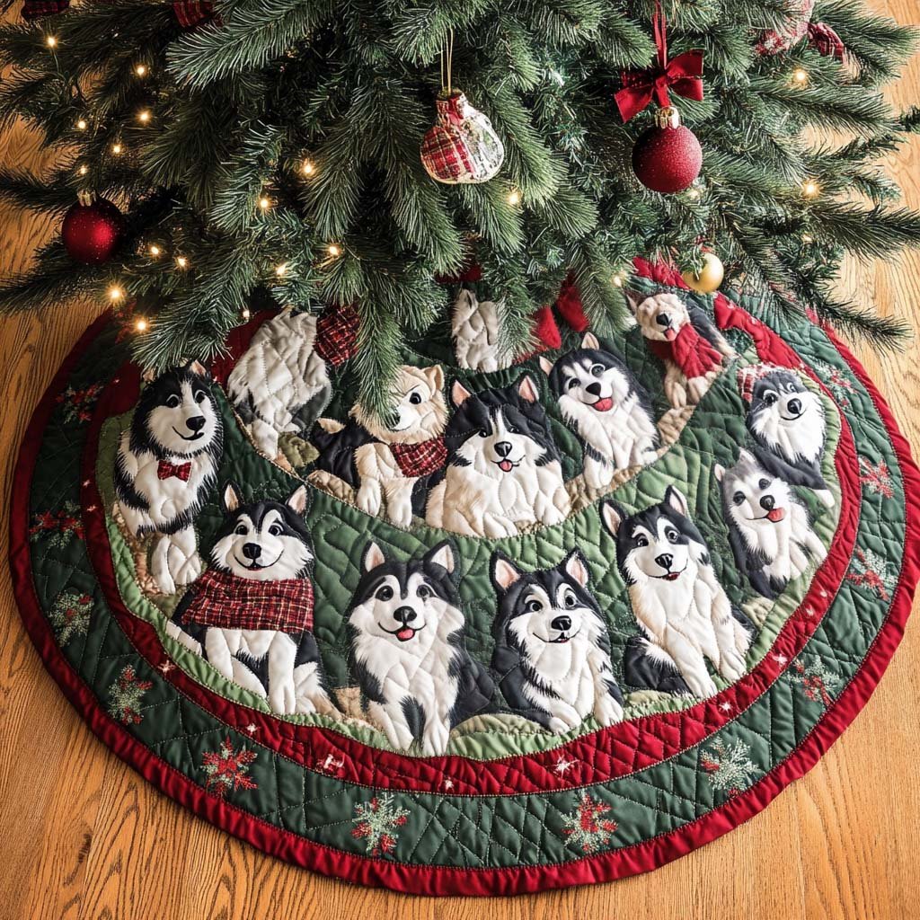 Arctic Husky Christmas Quilted Tree Skirt