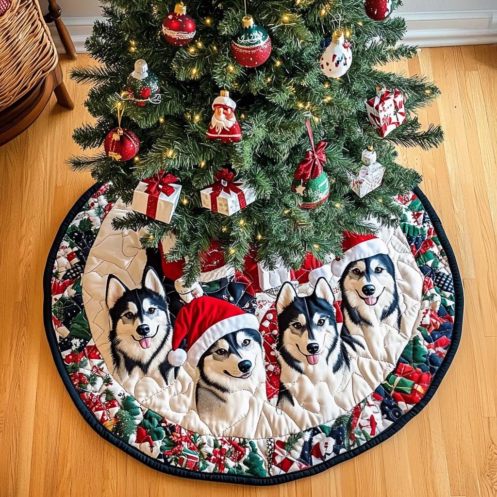 Husky Spirit Christmas Quilted Tree Skirt