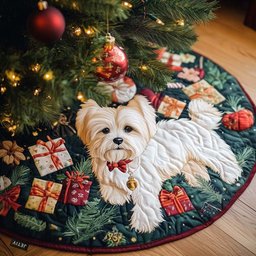 Frosted Fur Christmas Quilted Tree Skirt