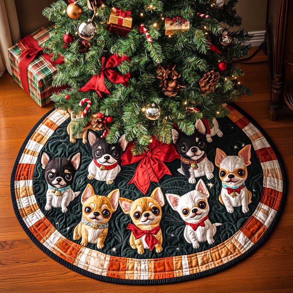 Chihuahua Noel Wishes Chritstmas Quilted Tree Skirt