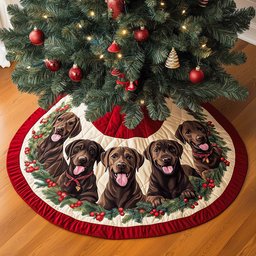 Chocolate Labrador Quilted Christmas Tree Skirt