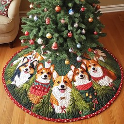 Festive Pup Cheer Quilted Christmas Tree Skirt