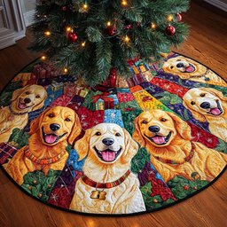 Golden Retriever Joy Christmas Quilted Tree Skirt