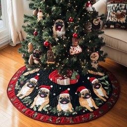 Pug Paws Christmas Quilted Christmas Tree Skirt