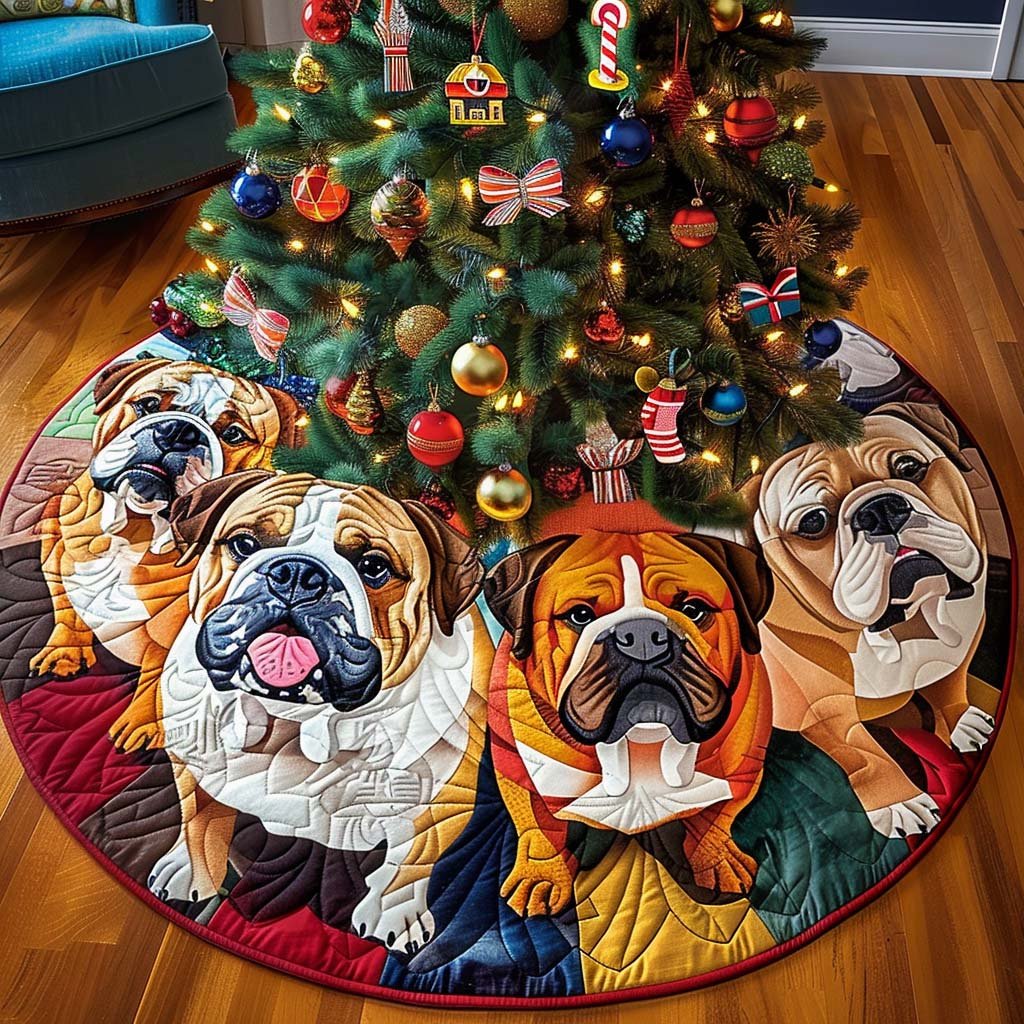 Bulldog Holiday Magic Christmas Quilted Tree Skirt