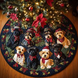 Christmas Scottie Cheer Christmas Quilted Tree Skirt