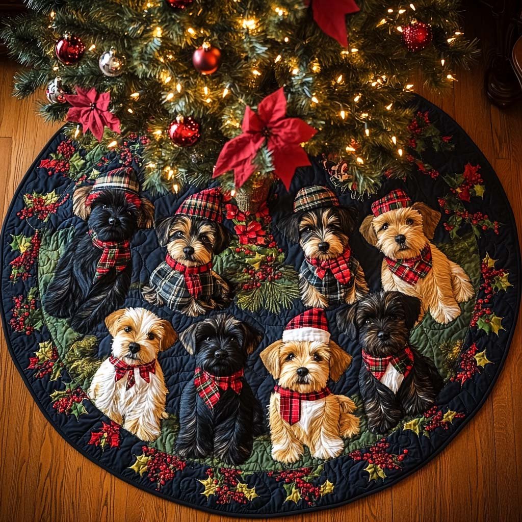 Christmas Scottie Cheer Christmas Quilted Tree Skirt