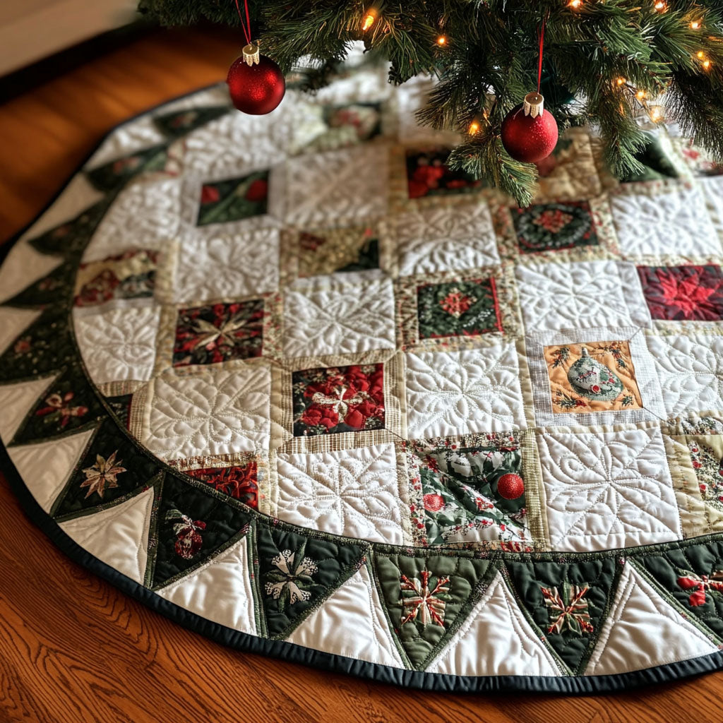 Evergreen Joy Quilted Christmas Tree Skirt