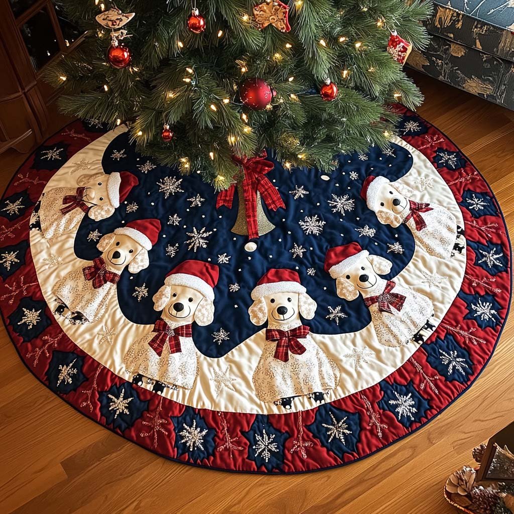 Poodle Noel Night Christmas Quilted Tree Skirt