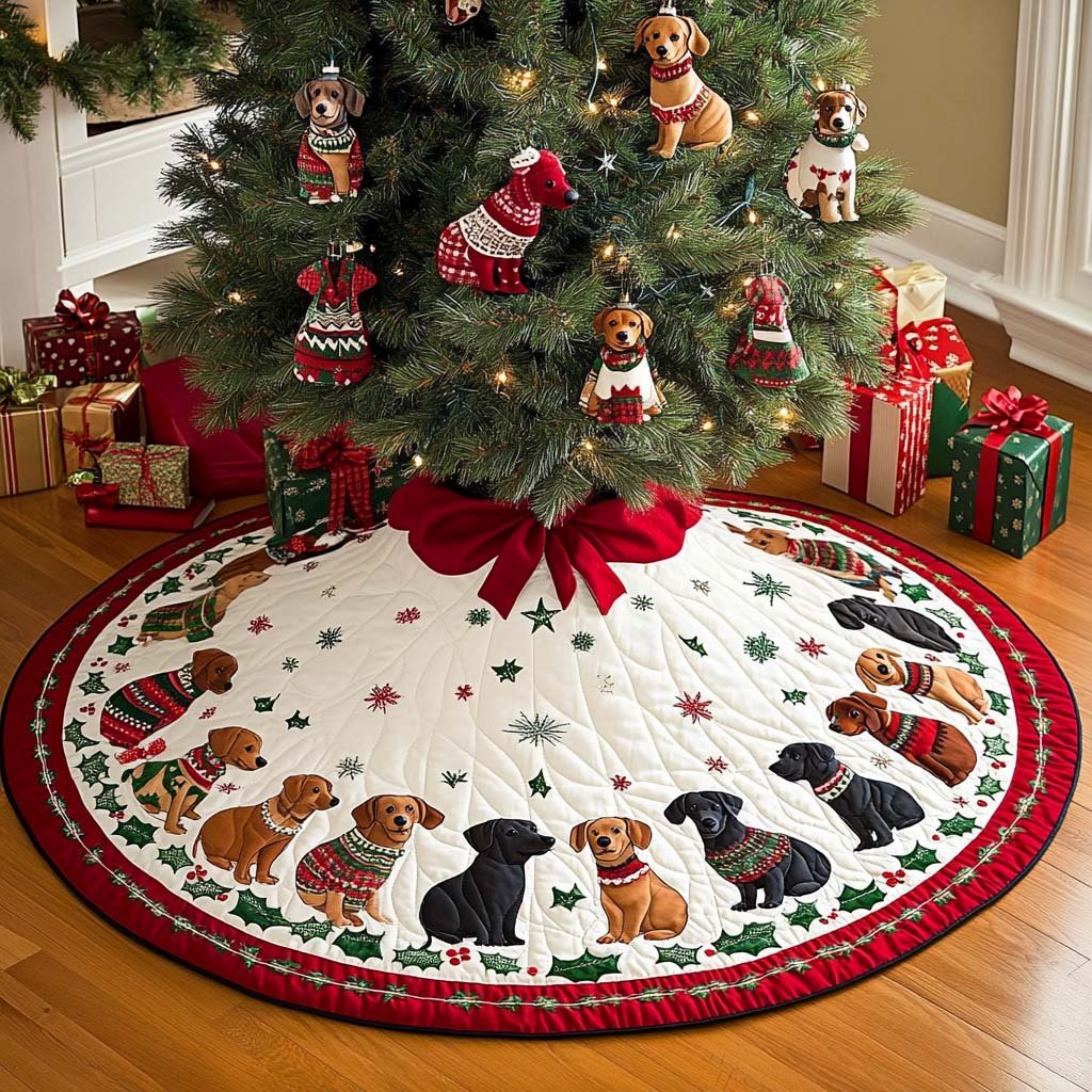 Dachshund Dreams Christmas Quilted Tree Skirt