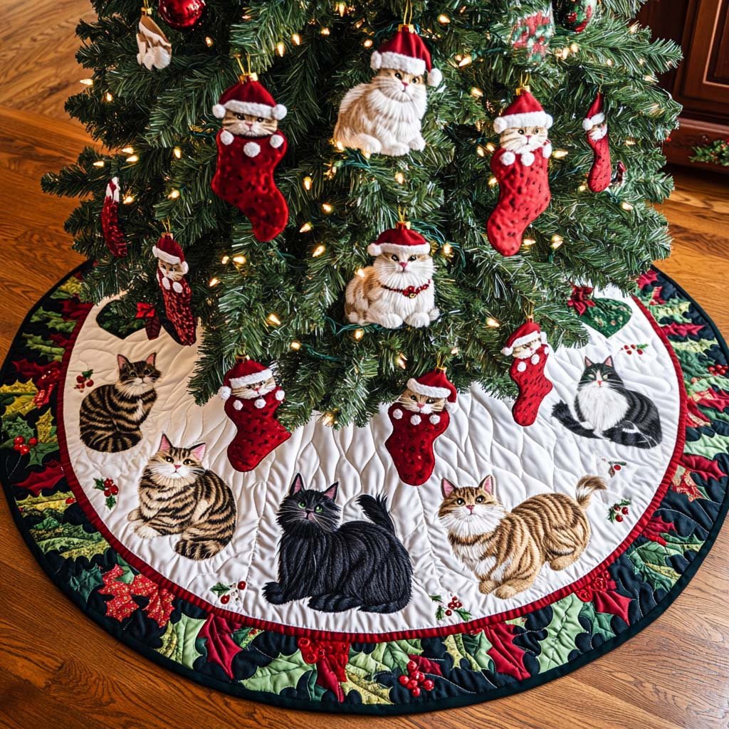 Holiday Paws Christmas Quilted Tree Skirt