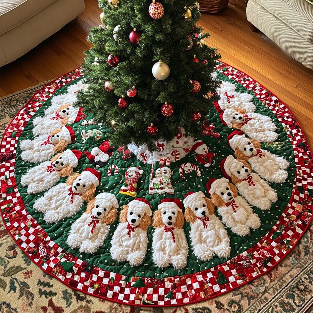 Christmas Poodle Christmas Quilted Tree Skirt