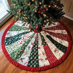 Holiday Cheer Christmas Quilted Tree Skirt