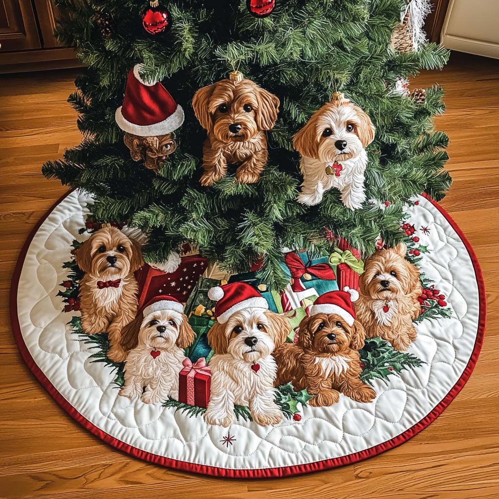 Cavapoo Joy Christmas Quilted Tree Skirt