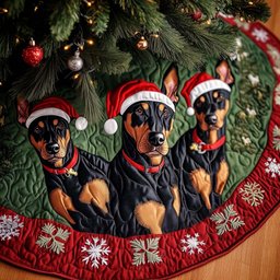Snowy Doberman Defender Christmas Quilted Tree Skirt