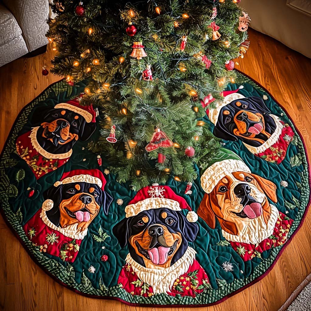 Rottie Christmas Magic Christmas Quilted Tree Skirt