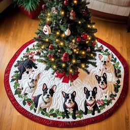 Merry Boston Terrier Magic Christmas Quilted Tree Skirt