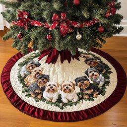 Christmas Yorkie Delight Quilted Christmas Tree Skirt