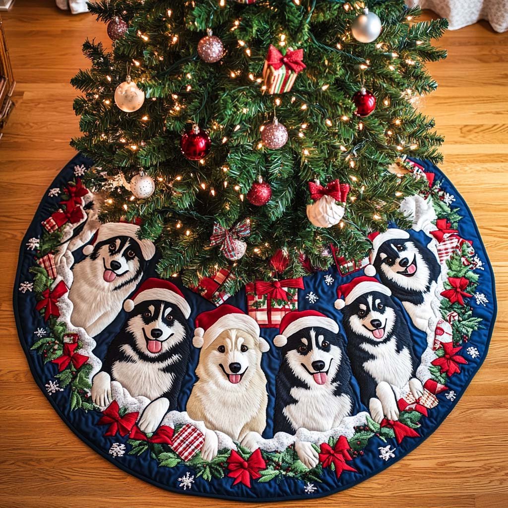 Frosty Companions Christmas Quilted Tree Skirt