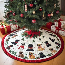 Pug Christmas Joy Christmas Quilted Tree Skirt