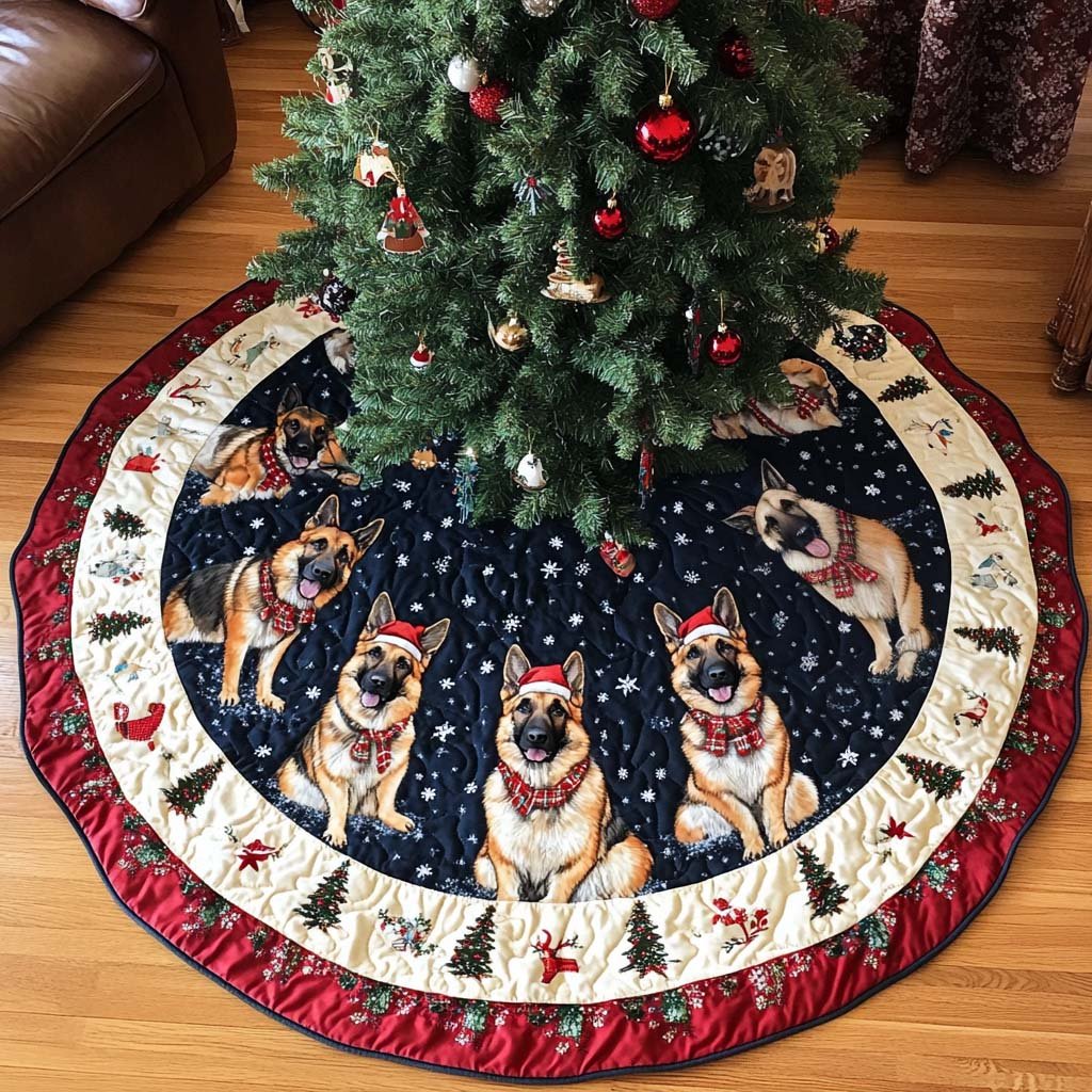 Christmas German Shepherd Christmas Quilted Tree Skirt