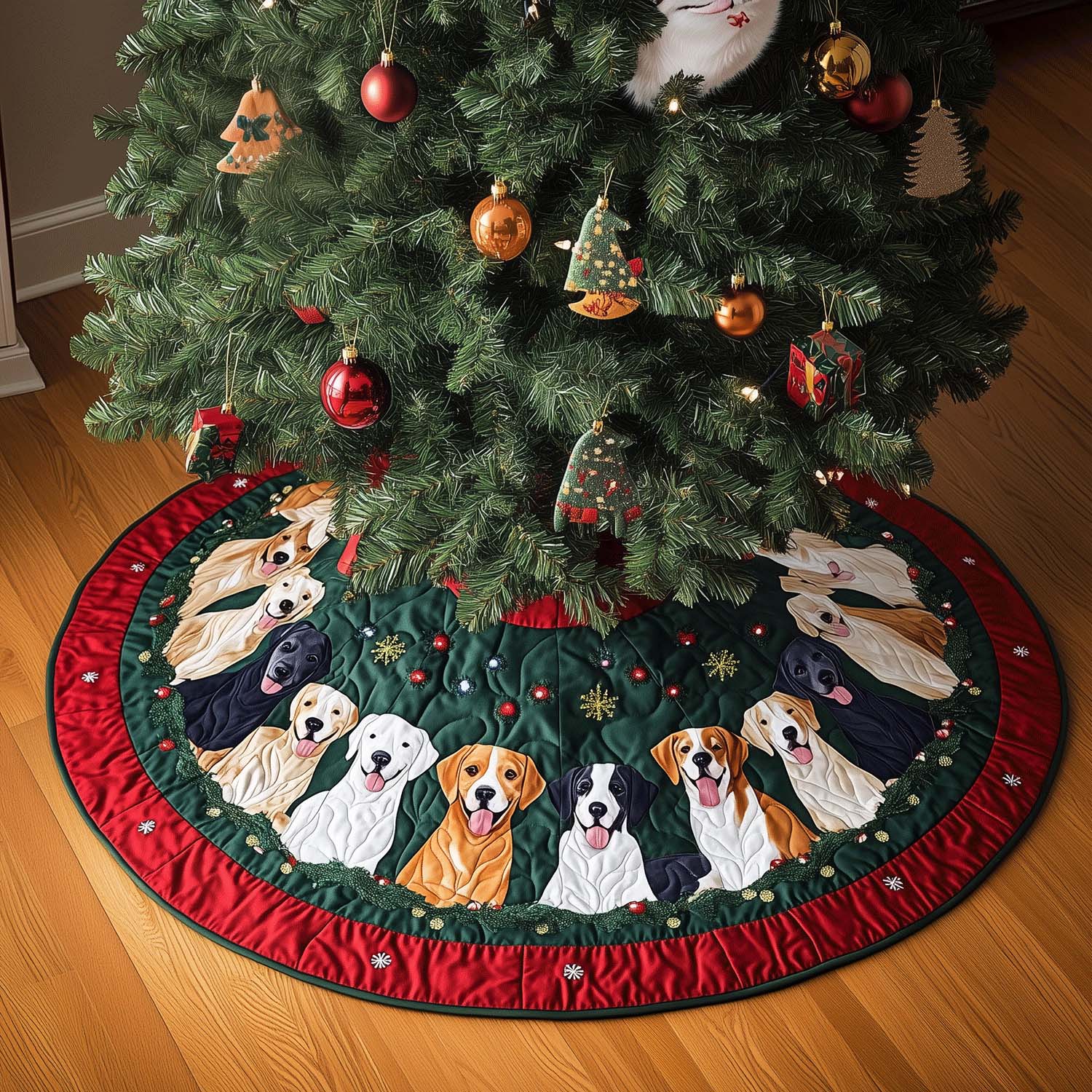 Festive Labrador Moments Quilted Christmas Tree Skirt